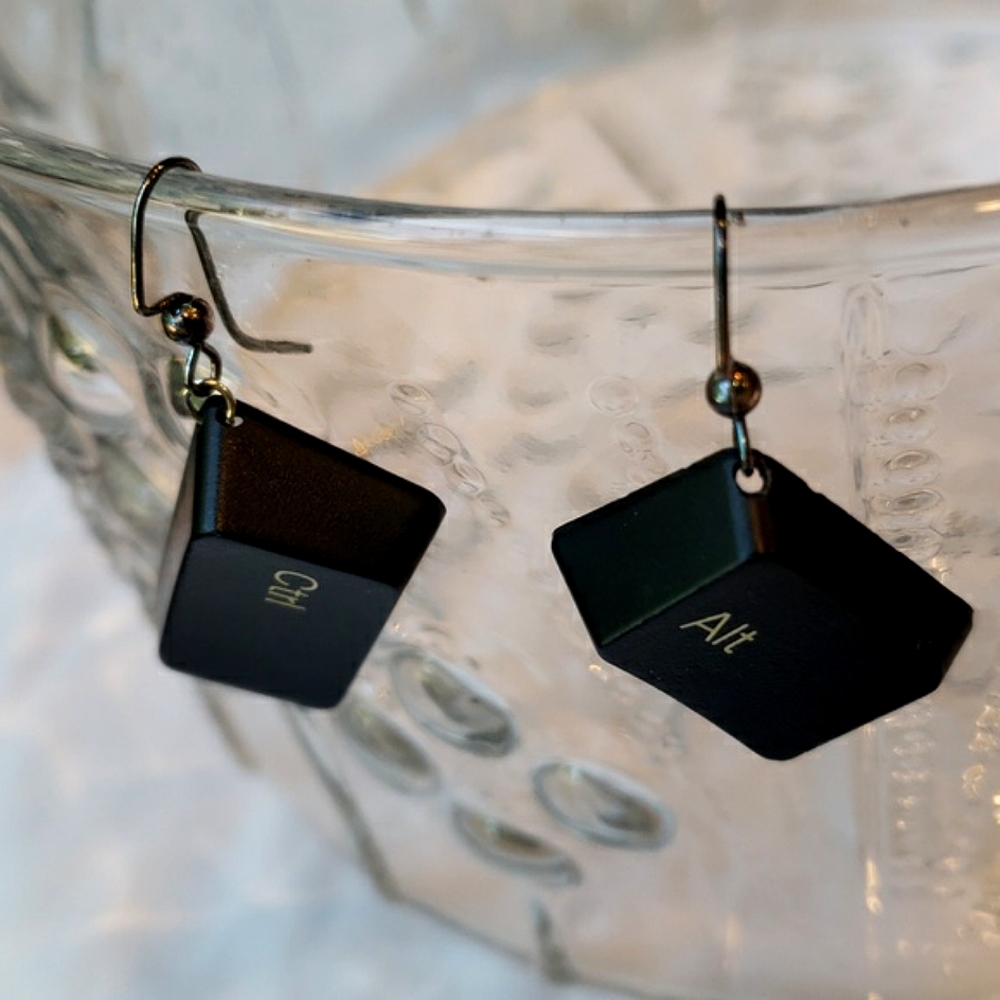 Computer Key Earrings. Ctrl Alt  Black With White Lettering - Picture 2 of 4